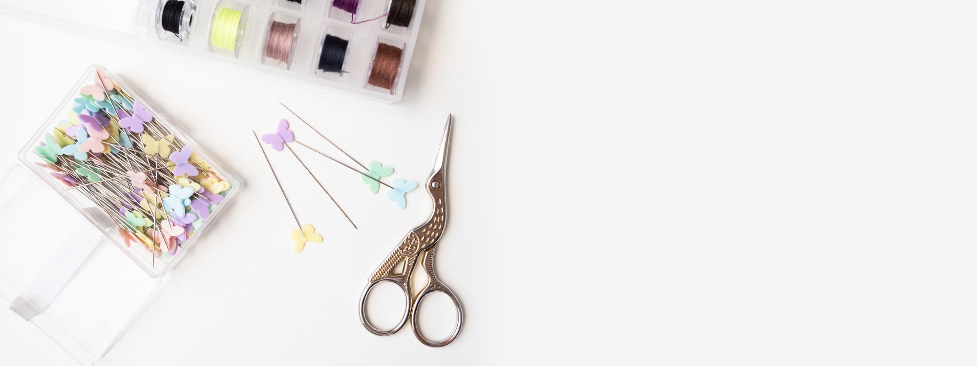 Workspace with stitched samples and tools